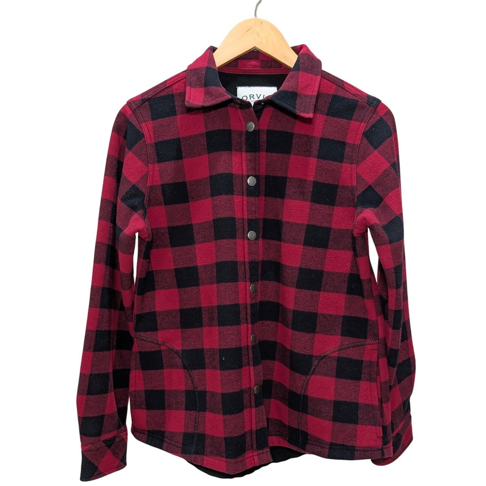 ORVIS Red Black Buffalo Plaid Fleece Lined Shacket Snap Button Gorpcore S‎ - Picture 5 of 12